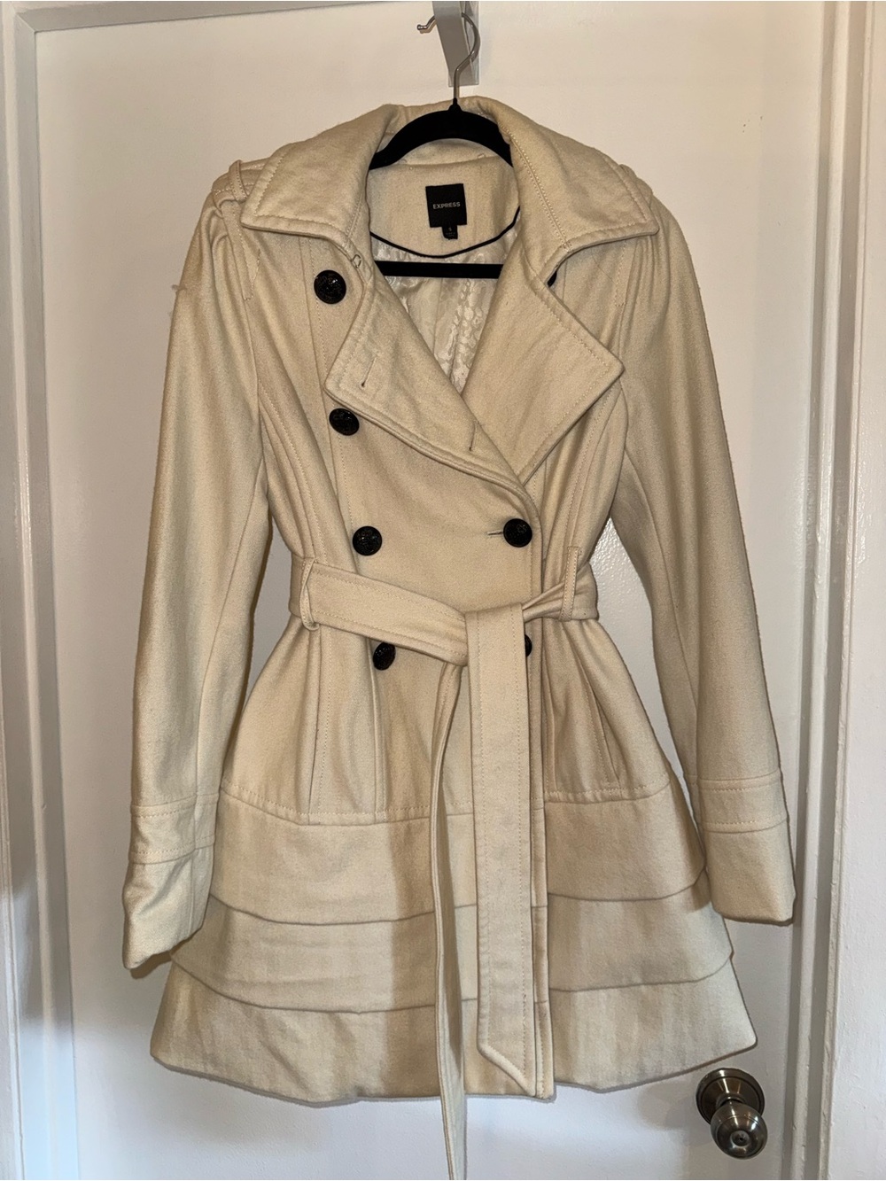 Express Cream Double-Breasted Belted Trench Coat